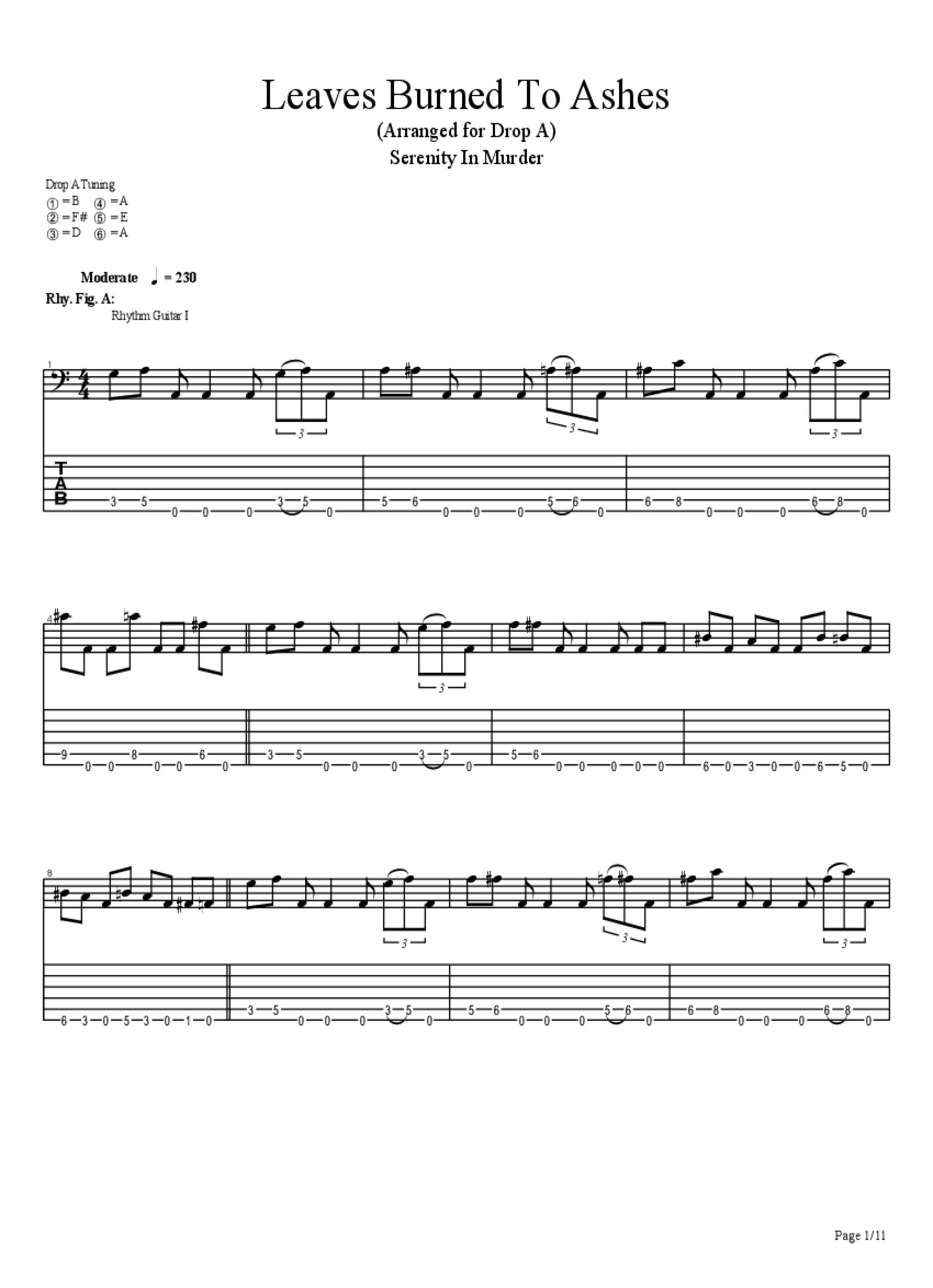 PDF Sample of ▶ SERENITY IN MURDER - Leaves Burned To Ashes-☠(TRACK PREMIERE 2021)☠ guitar tab & chords by ExtremeundergrounD SongS PremierE.