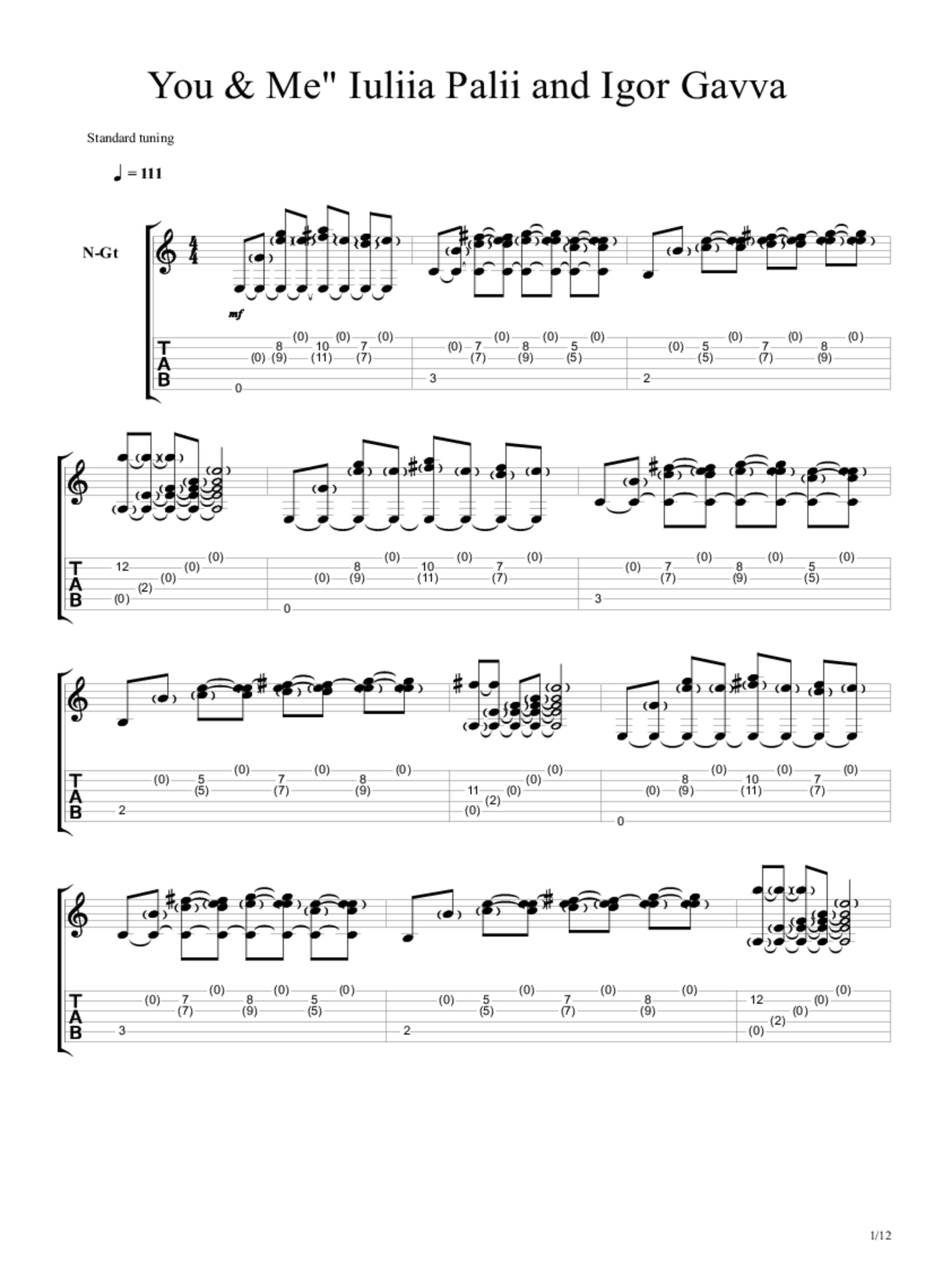 PDF Sample of Acrobatic Duo "You & Me"  Iuliia Palii and Igor Gavva guitar tab & chords by Iuliia Palii.