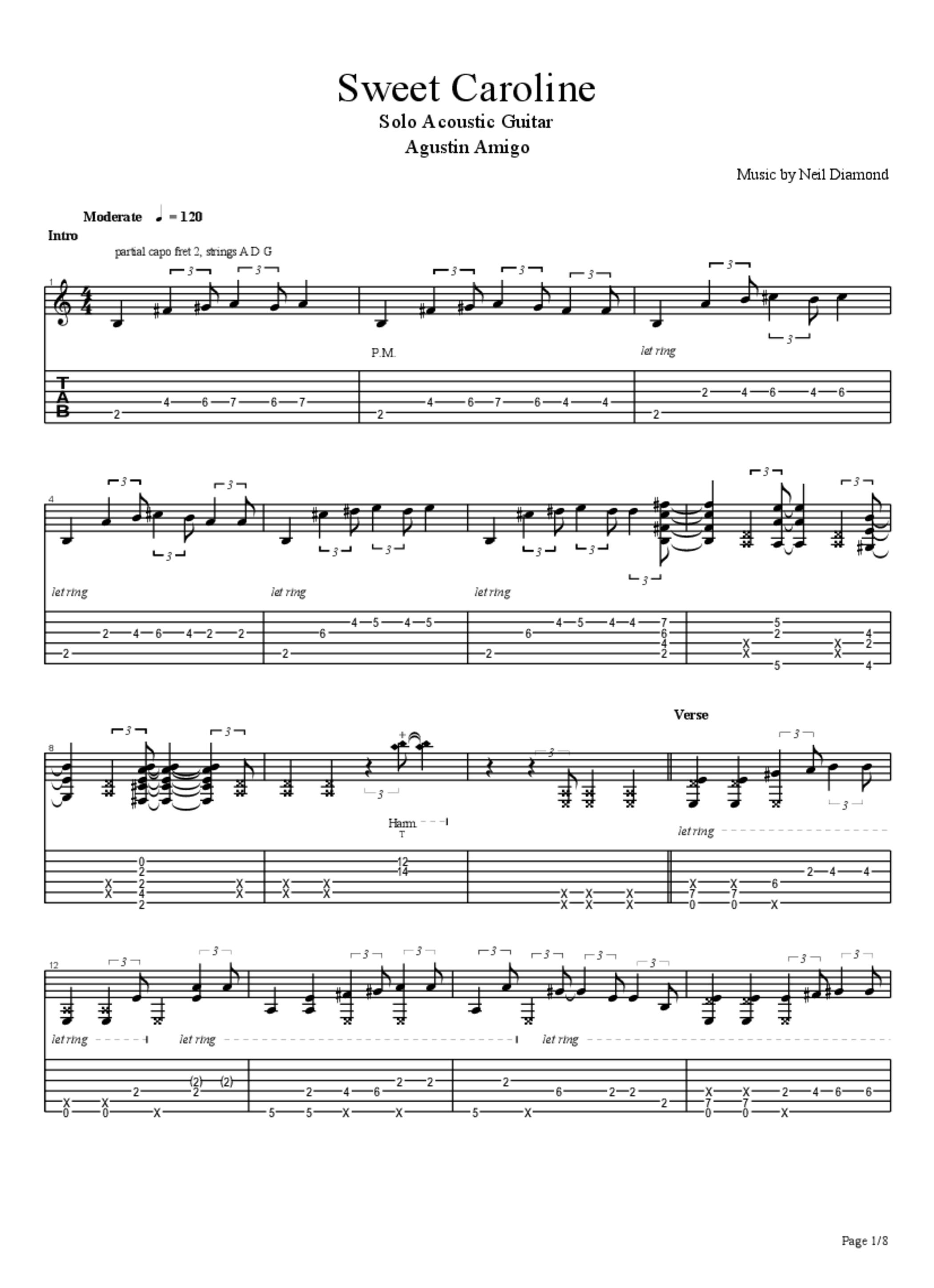 Sweet Caroline Neil Diamond Tab Chords Agustin Amigo