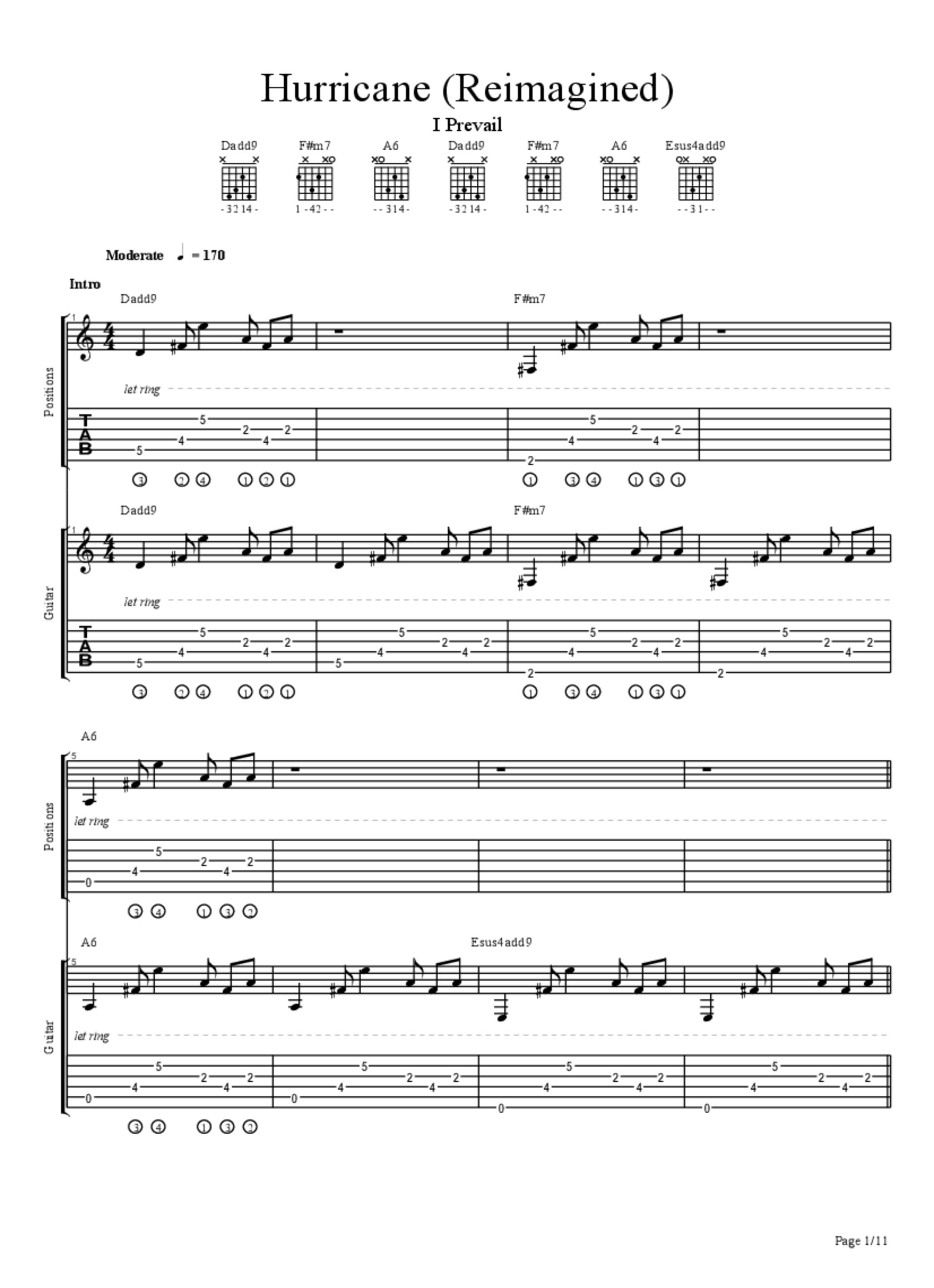 PDF Sample of I Prevail - Hurricane (Reimagined) guitar tab & chords by IPrevailBand.