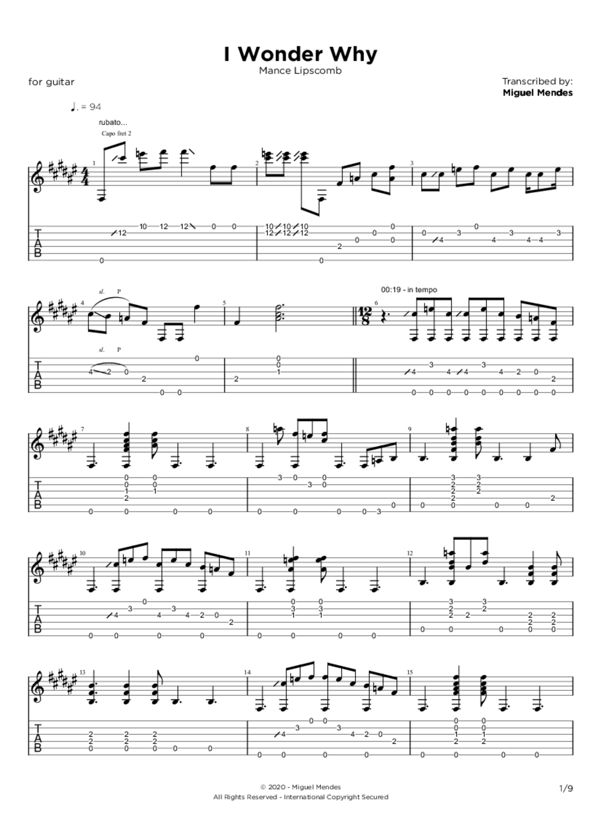 PDF Sample of I Wonder Why guitar tab & chords by Mance Lipscomb - Topic.