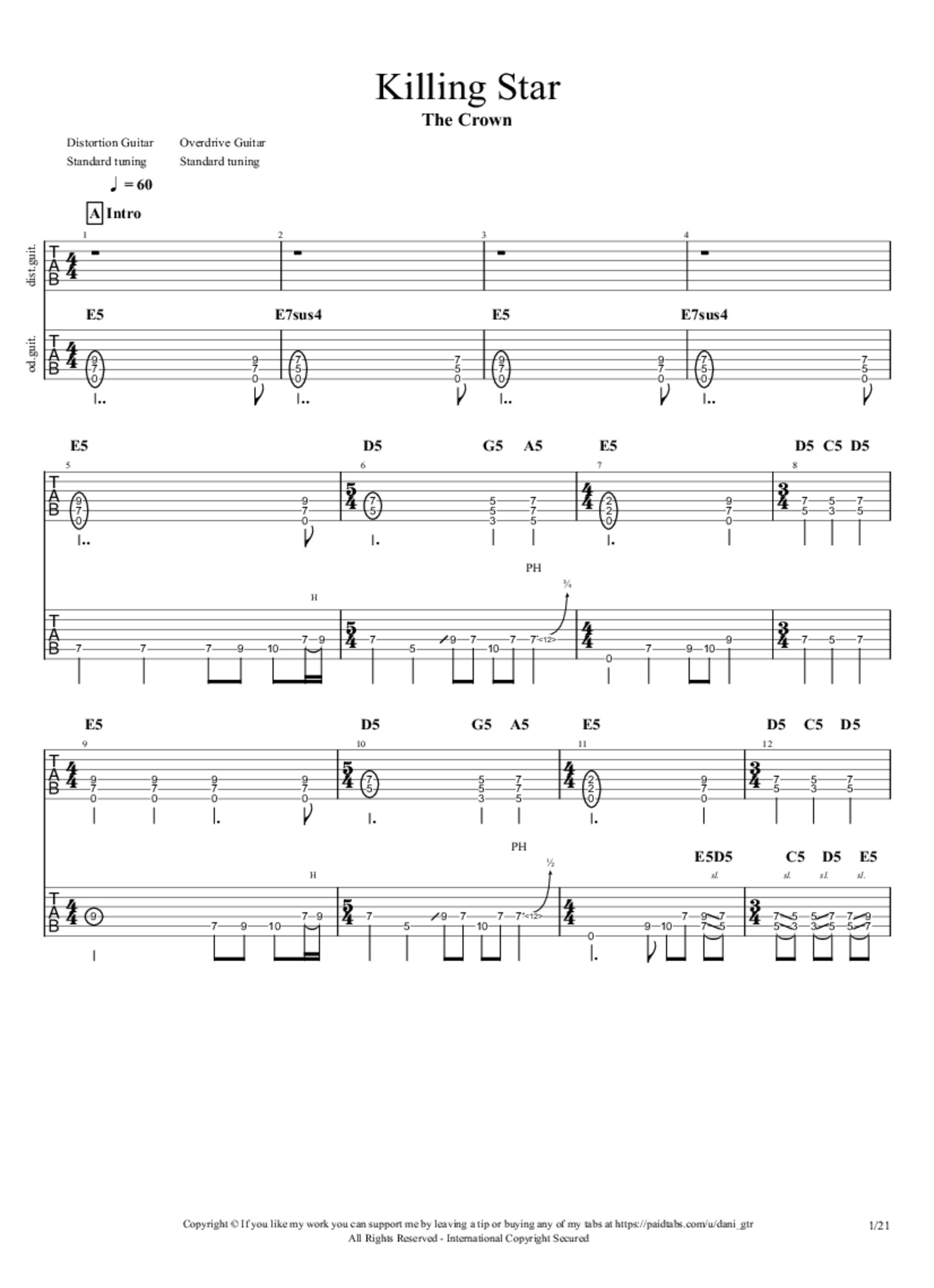 PDF Sample of Killing Star guitar tab & chords by The Crown - Topic.