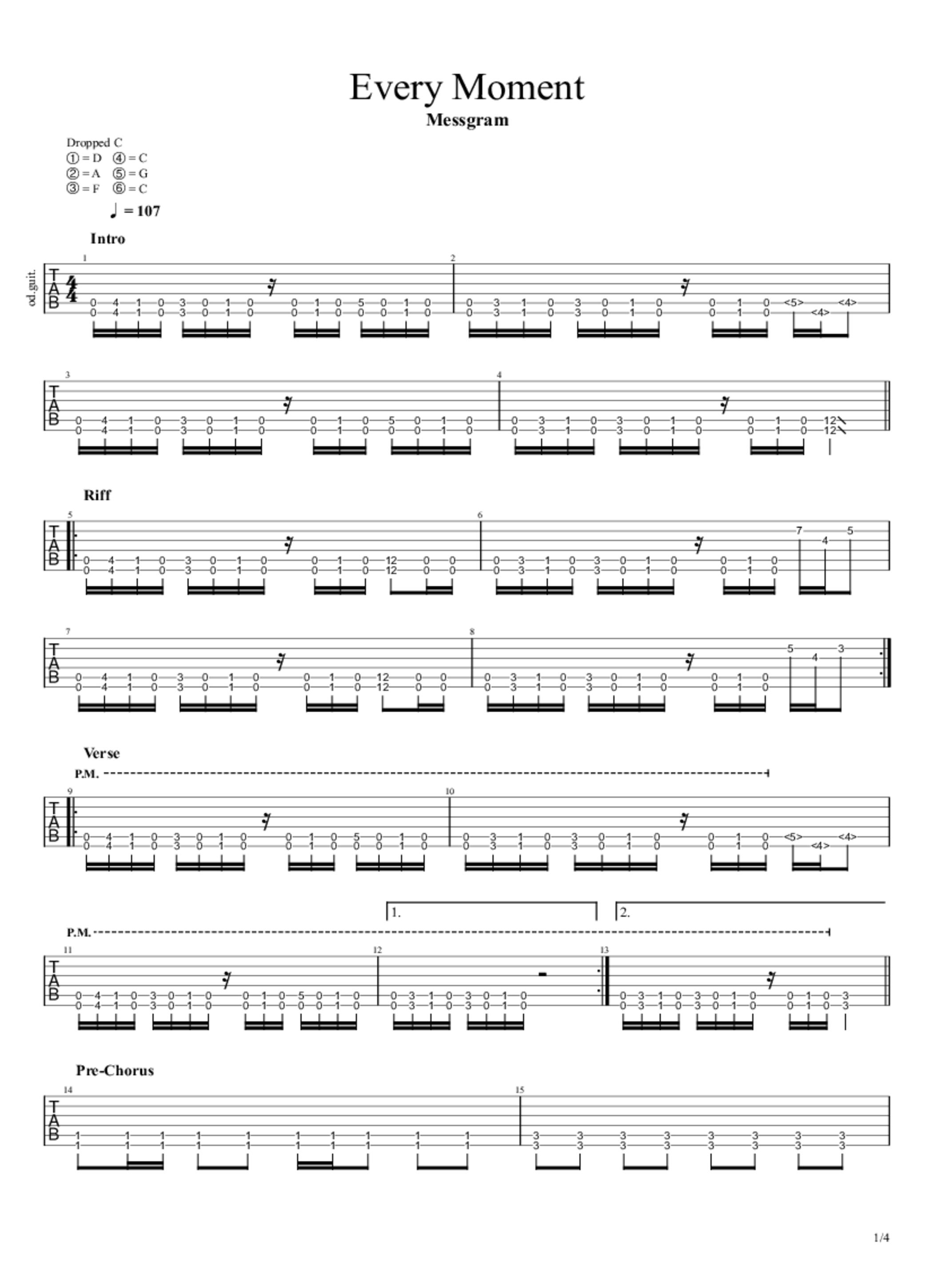 PDF Sample of [MusicForce] PRS S2 Custom 24 Demo - 'Every moment' by Guitarist 신유식 (MessGram) guitar tab & chords by musicforce11.