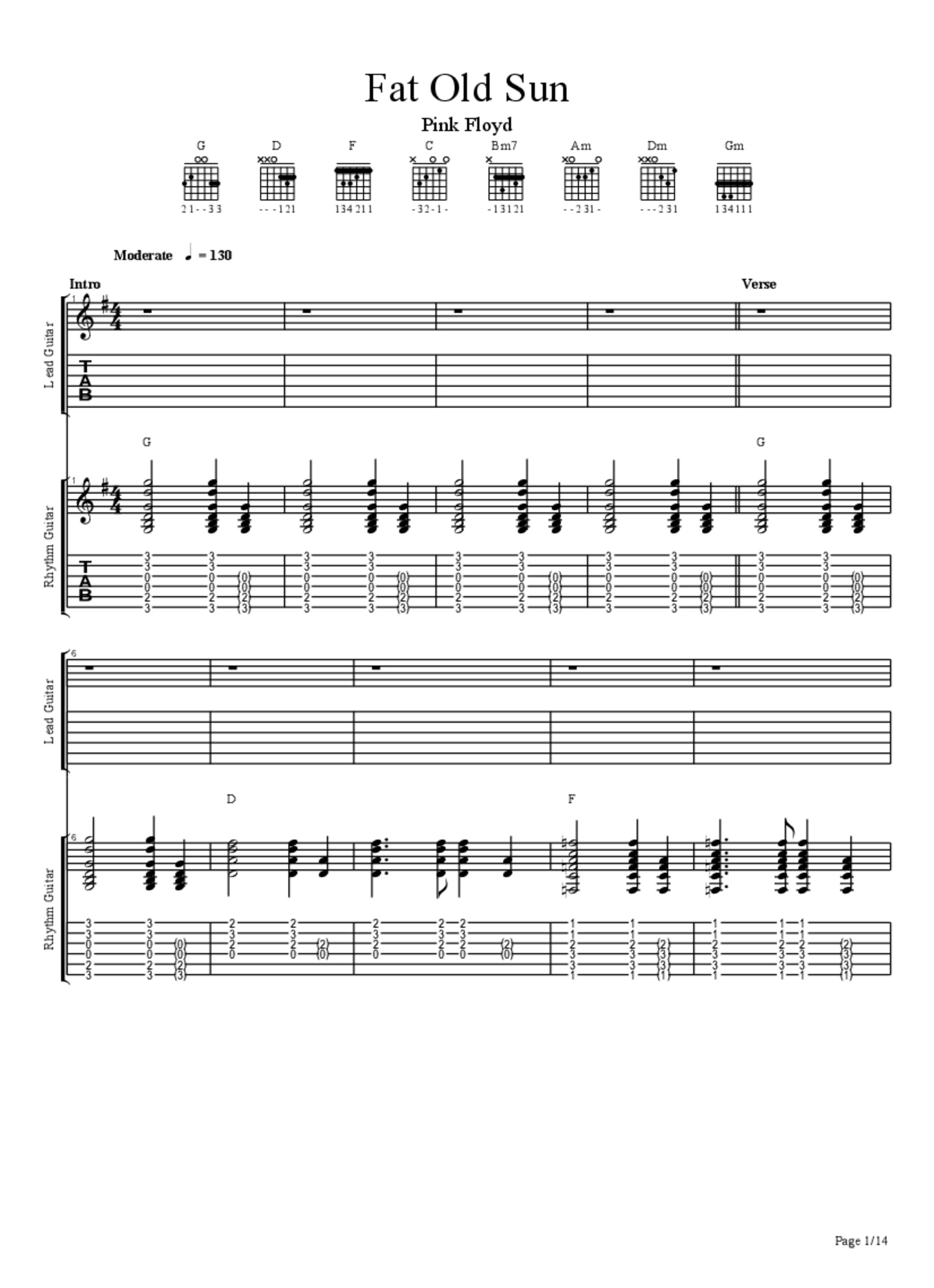 PDF Sample of Pink Floyd - Fat Old Sun - [HQ] guitar tab & chords by uast.