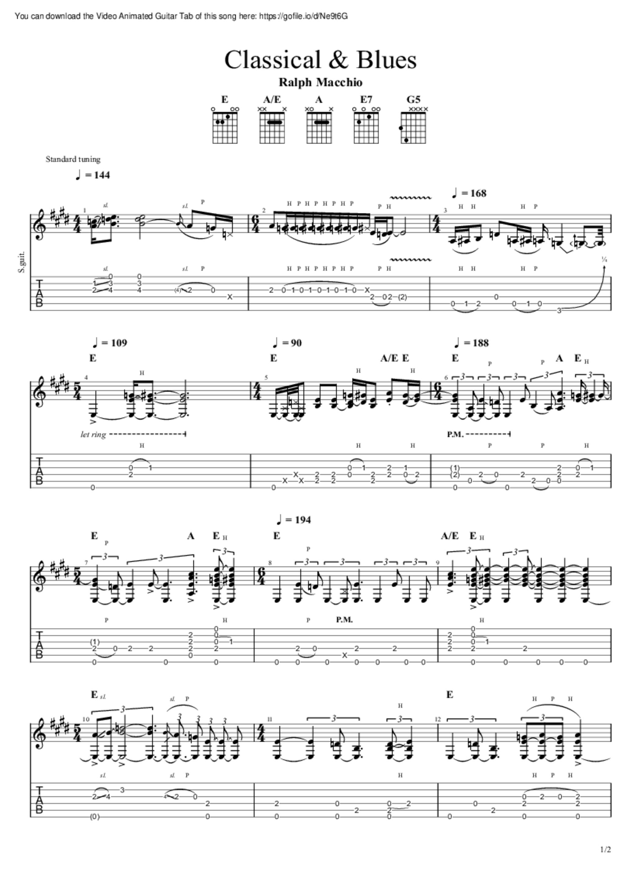 PDF Sample of Ralph Macchio Classical & Blues guitar tab & chords by Schick Aziz.