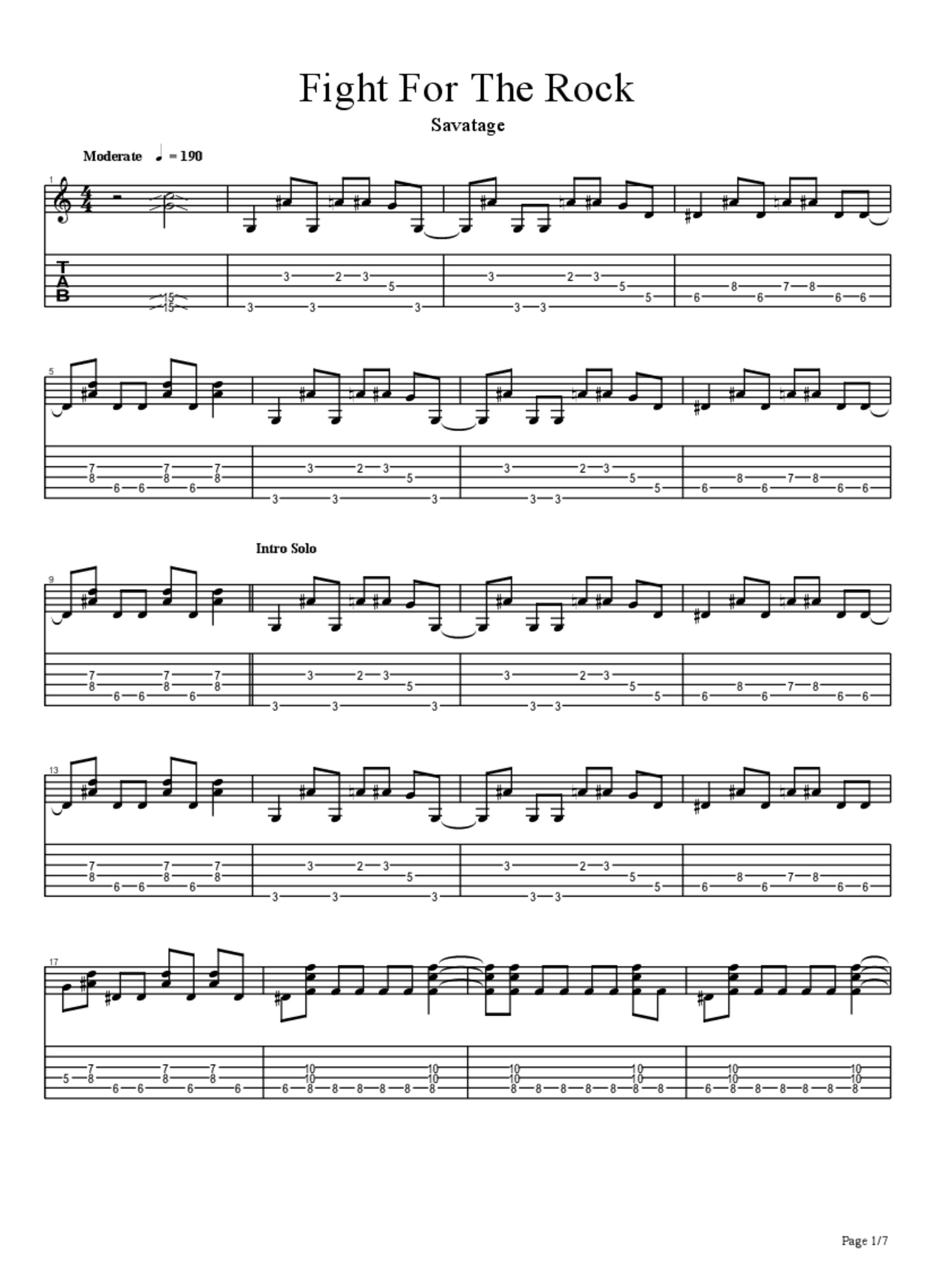 PDF Sample of Savatage - Fight For The Rock guitar tab & chords by SouthSideOfTheSky.