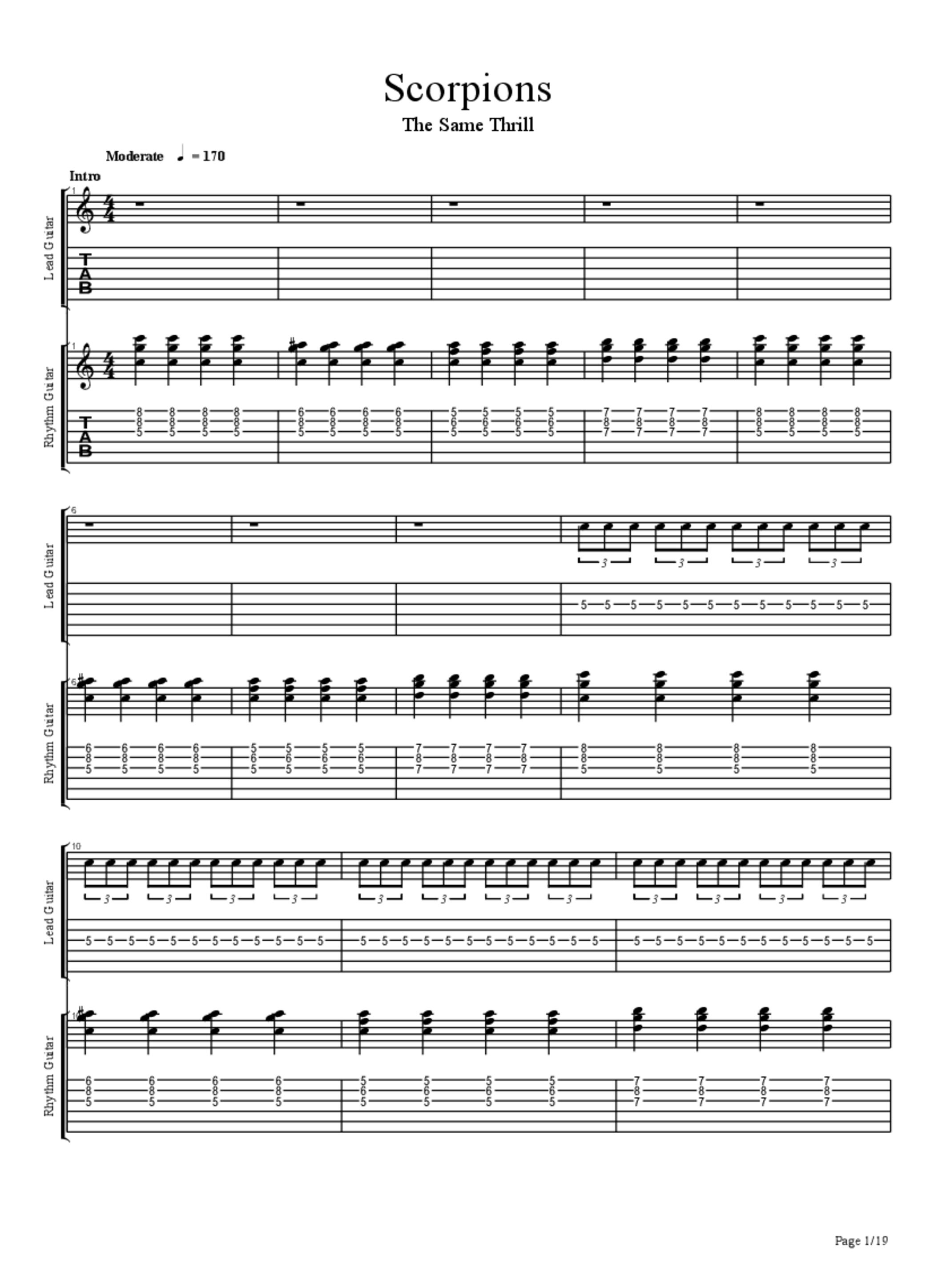 PDF Sample of Scorpions - The Same Thrill guitar tab & chords by Benjamin Tahash.