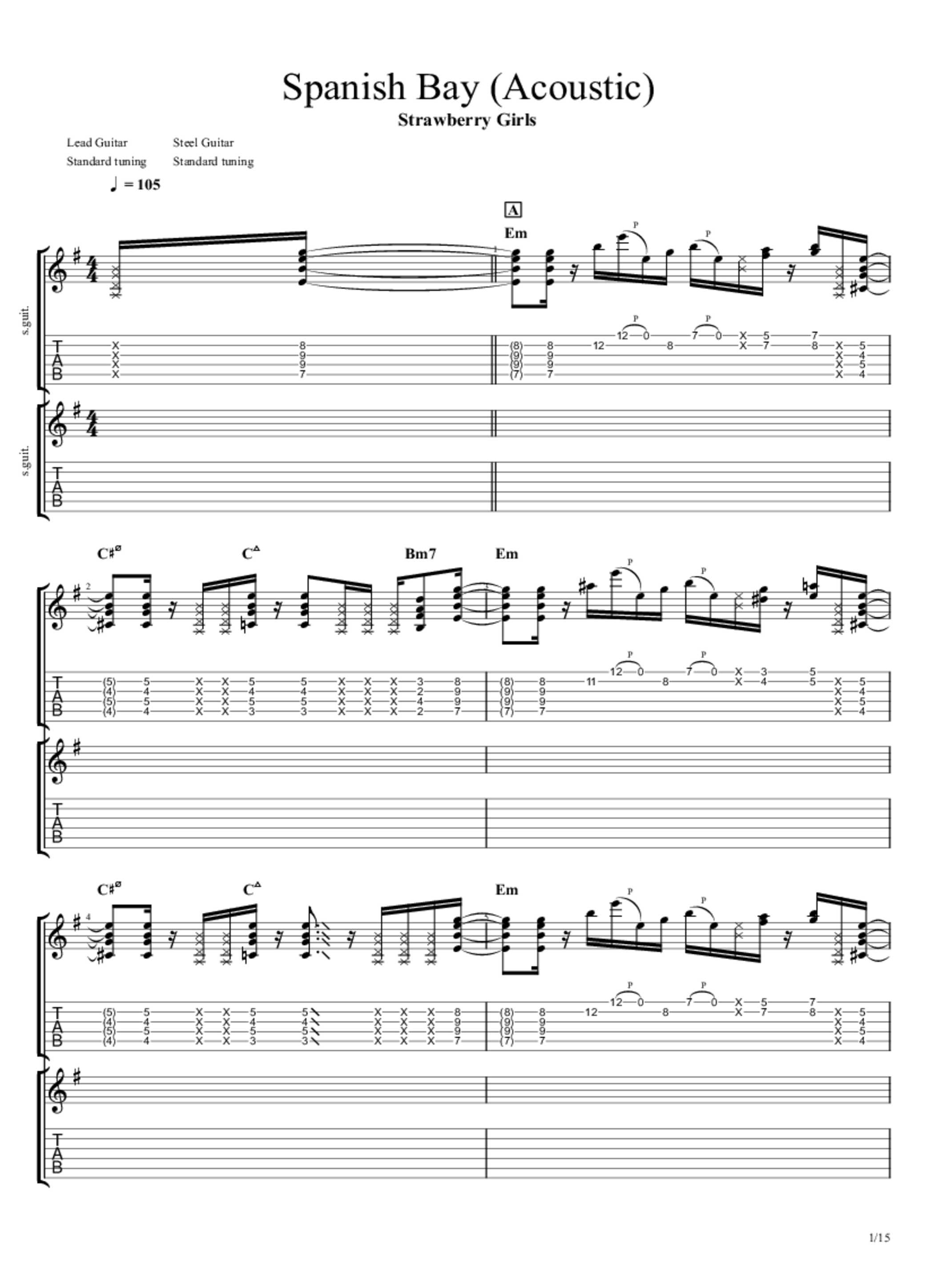 PDF Sample of spanish bay (acoustic cover) [originally by strawberry girls] guitar tab & chords by zachyg.
