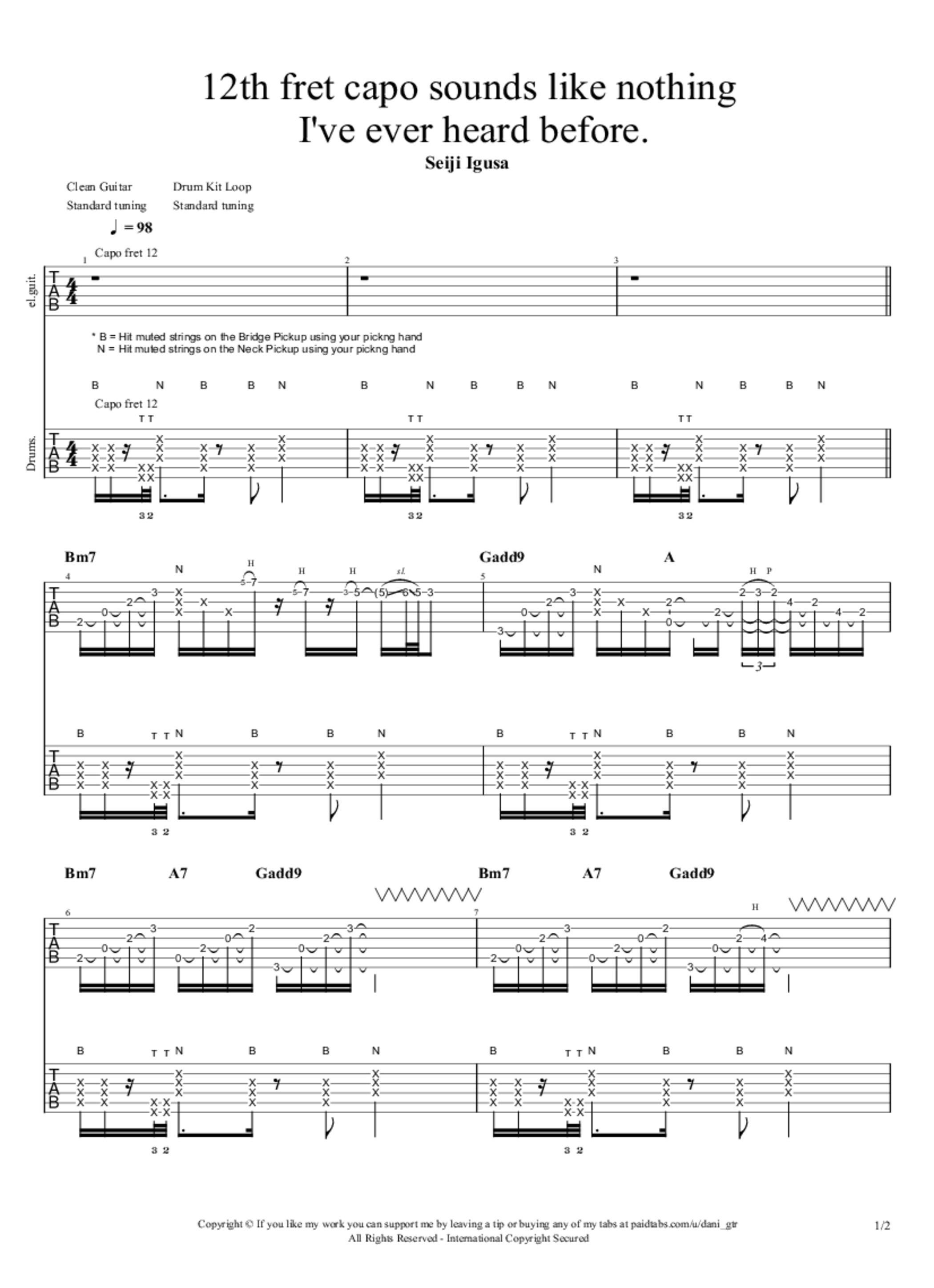 PDF Sample of 12th fret capo sounds like nothing I've ever heard before. guitar tab & chords by Seiji Igusa.