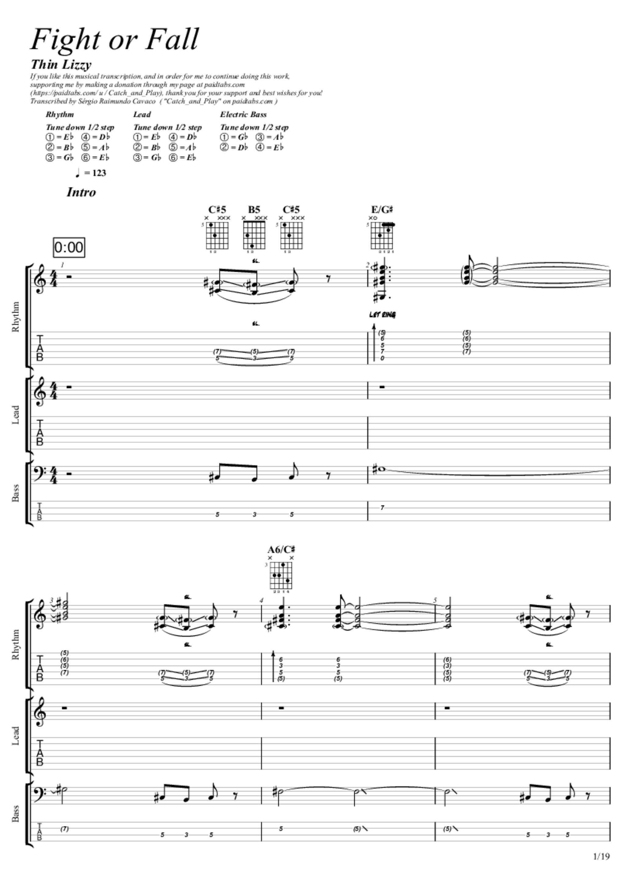 PDF Sample of Thin Lizzy - Fight or Fall guitar tab & chords by clivestrickland.