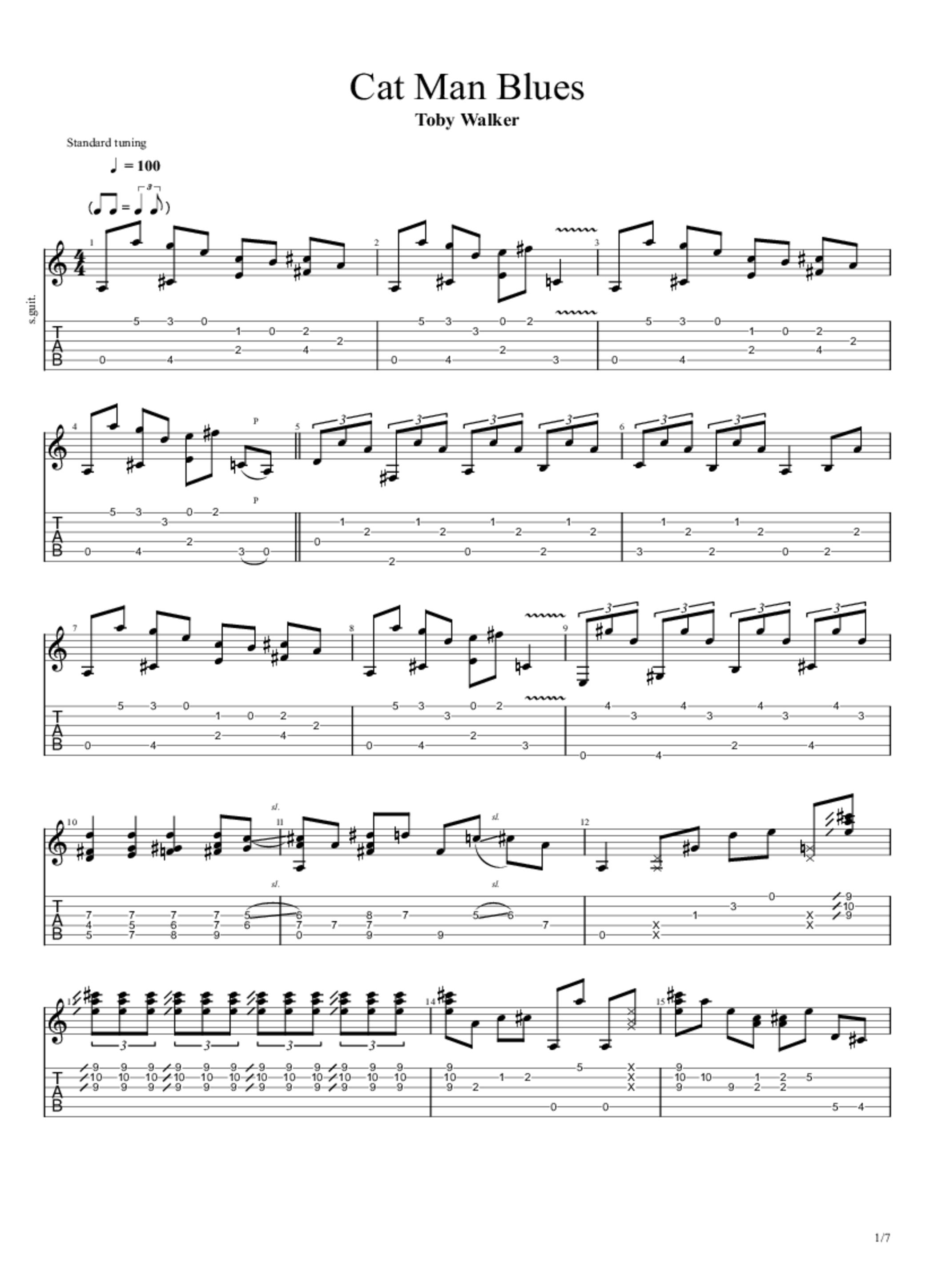 PDF Sample of Toby Walker - Cat Man Blues guitar tab & chords by tobywalker123.